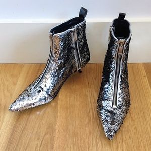 sequin low heel boots